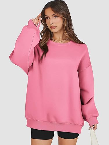 Miniatura 2 de ATHMILE Sudadera de gran tamaño para mujer, cuello redondo, forro polar, manga larga, sudaderas con capucha, tops de otoño, ropa de moda 2025
