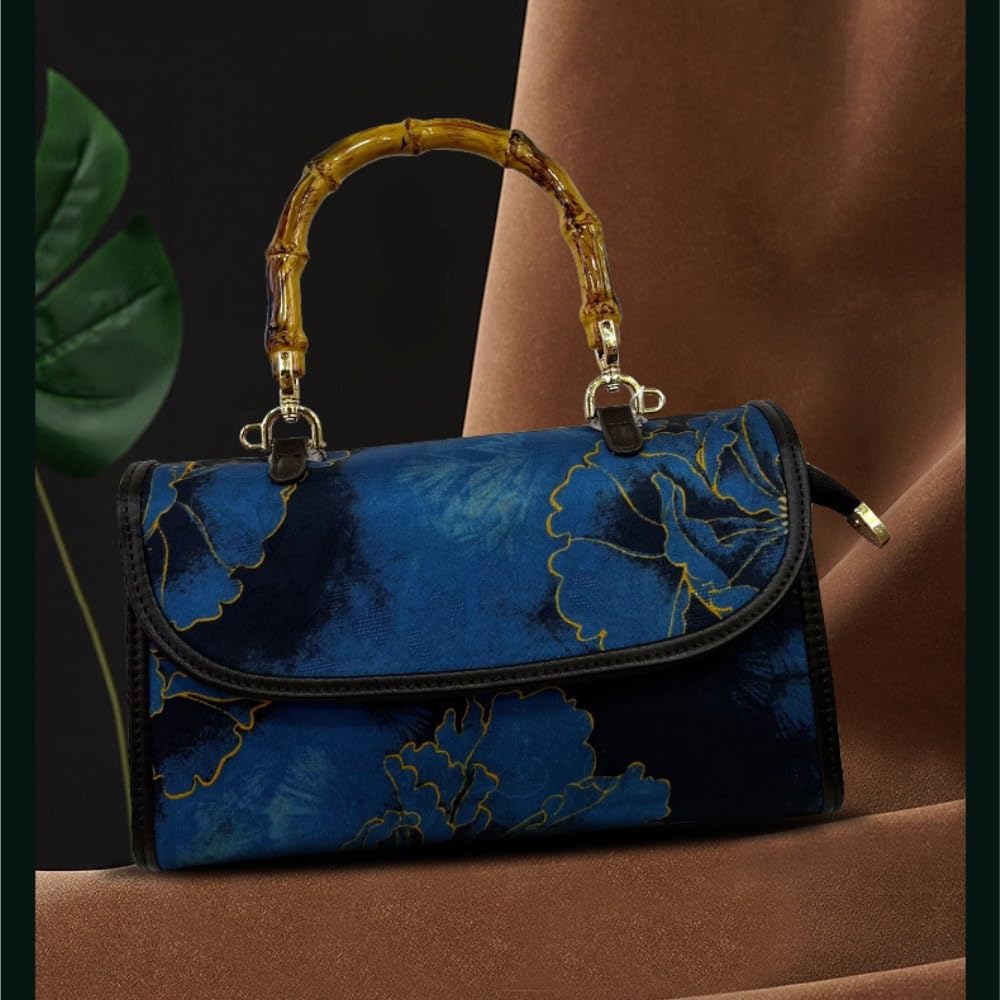 Vintage-Muster-Einkaufstasche, Bambus-Griff, Damen-Handtasche