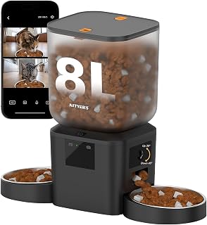Automatic Cat Feeder for 2 Cats with 2K Cameras - 8L/ 34 Cups Dual Dog Food Dispenser for 2-18mm Dry Food, 2.4G&5G WiFi, Night Vision, 2-Way Talk, Up to 99 Port