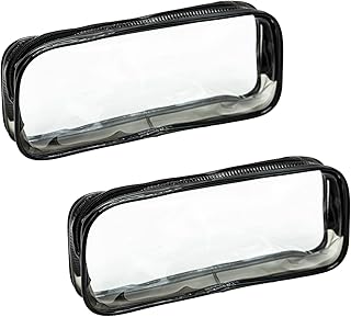 Pack of 2 Clear Pencil Case- Transparent PVC Pencil Cases with Zipper- Clear Pencil Case for Exams Pen Pencil Stationary Storage Makeup Bag Travel Cosmetics Pouch- Pencil Case for Girls Boys Women