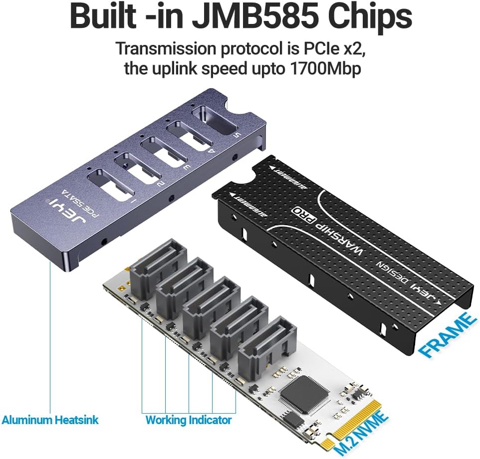 Тэсэрсэн view of JEYI SATA Adapter showing JMB585 chip and heatsink