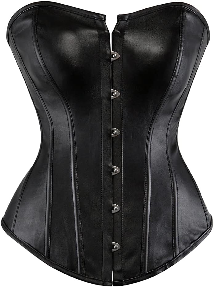 Grebrafan Gothic Classic Faux Leather Boned Corset Bustier
