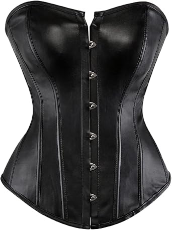 Grebrafan Gothic Classic Faux Leather Boned Corset Bustier