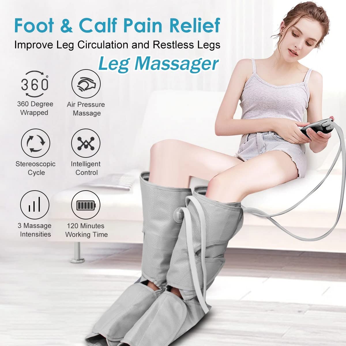 Massaggiatore per gambe e piedi a compressione d'aria, Massaggiatore per gambe per circolazione e rilassamento, Fasce per gambe di grandi dimensioni Uso domestico Aiuta a rilassare le gambe, Regali