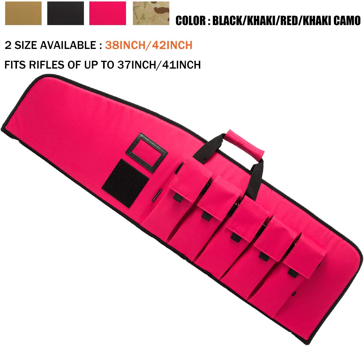 Rifle Case Tactical Rifle Bag with Multiple Magazine Holder Pouch,Lockable Zippers and Adjustable Sling,Available Length in 38" 42". (Pink, 38inch)