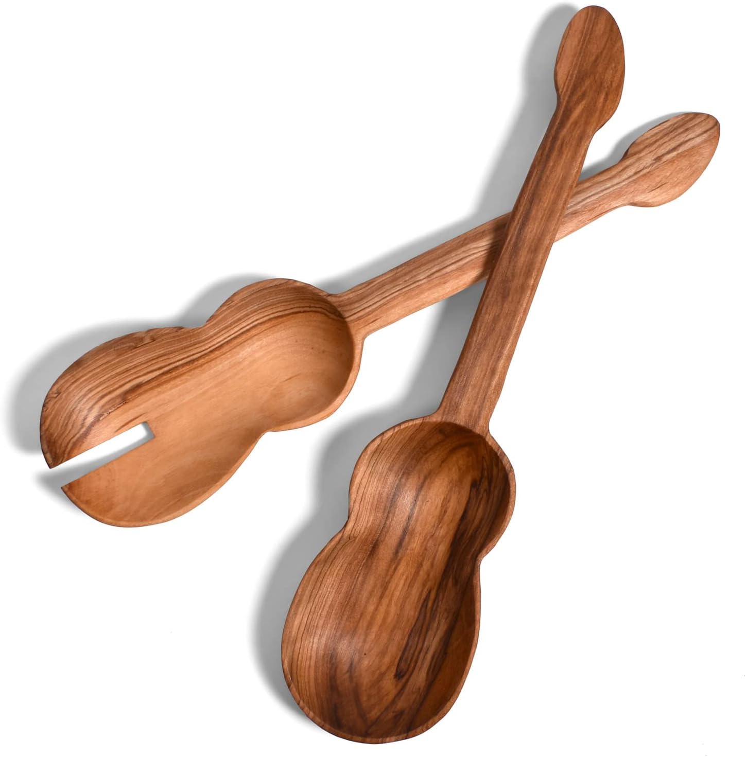 African Olive Wood Guitar Salad Serving Set, Hand Carved in Kenya by Fair Trade Artisans