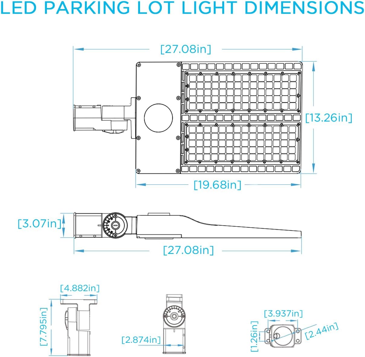 300W LED Parking Lot Light with Adjustable Slip Fitter Mount LED Shoebox Light Without Dusk to Dawn Photocell ETL Certified 100~277 V 5000K 42000LM Dark Bronze 1PACK