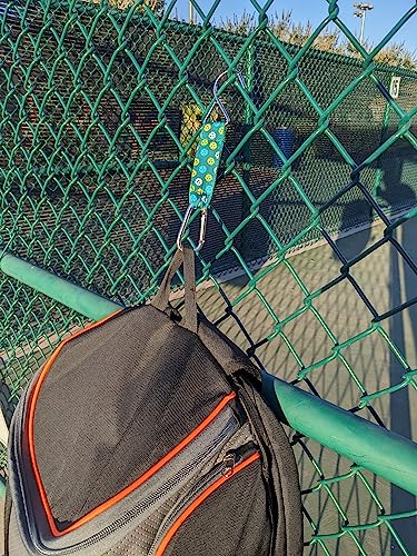 Fence Hooks With Cute Pickleball Pattern For Bag, Backpack, Or Water Bottle; Nylon Strap With Carabiner, Metal Hooks Outdoor Sports Equipment; Tennis Baseball Softball Badminton Racquet Squash Bags (Green) #TOP2