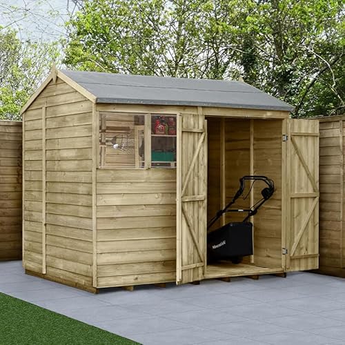 8' x 6' Forest Garden 4Life 25yr Guarantee Overlap Pressure Treated Double Door Reverse Apex Wooden Shed (2.42m x 1.99m)