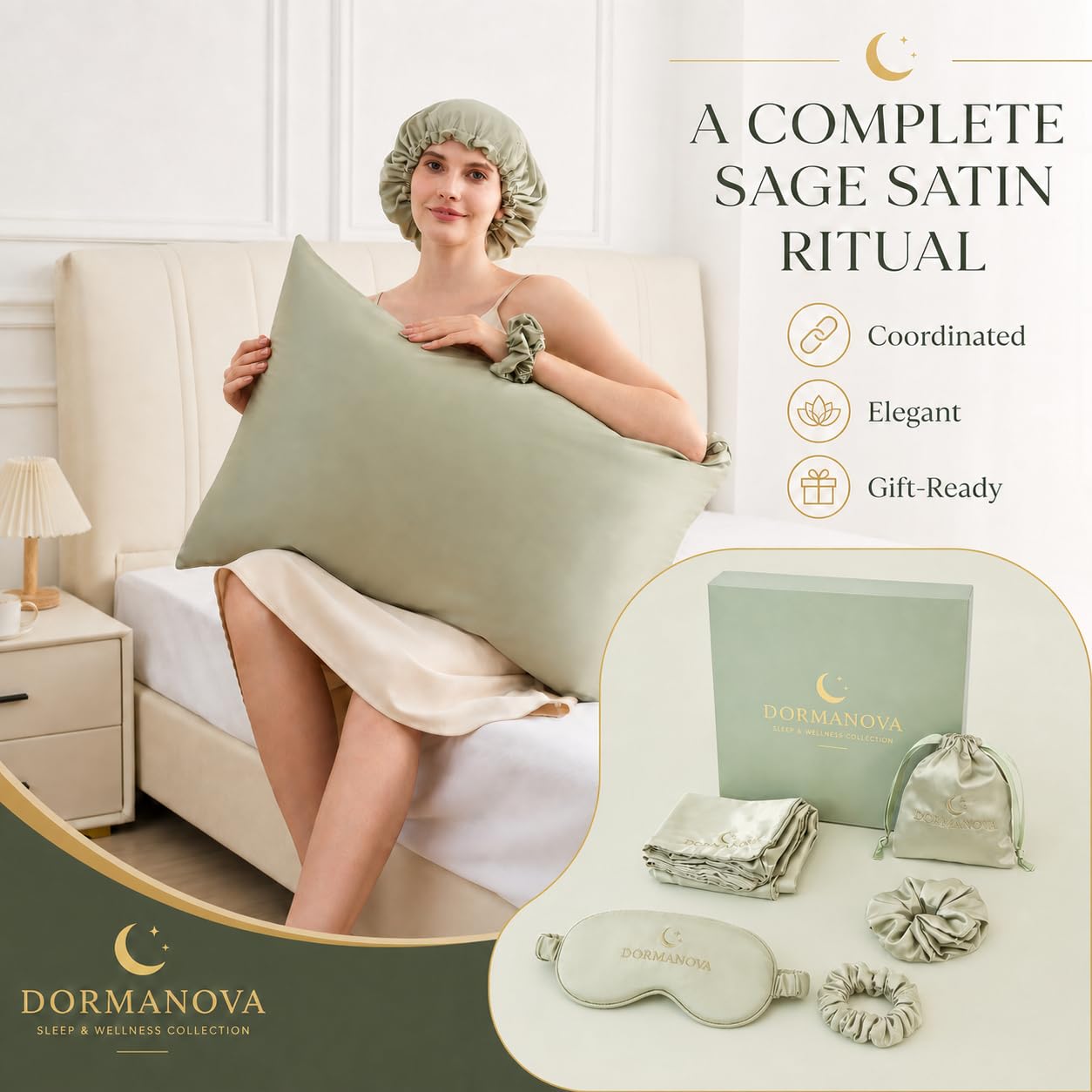 Luxury Satin Sleep Set – Satin Pillowcase, Sleep Mask, Bonnet, Scrunchies & Gift Box for Hair & Skin Care