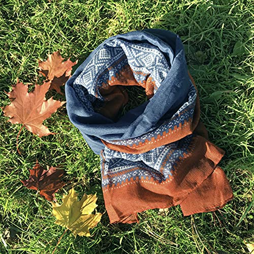 Marius Pattern Soft Spring Summer Lightweight Neck Scarf (Blue/Orange) #TOP1