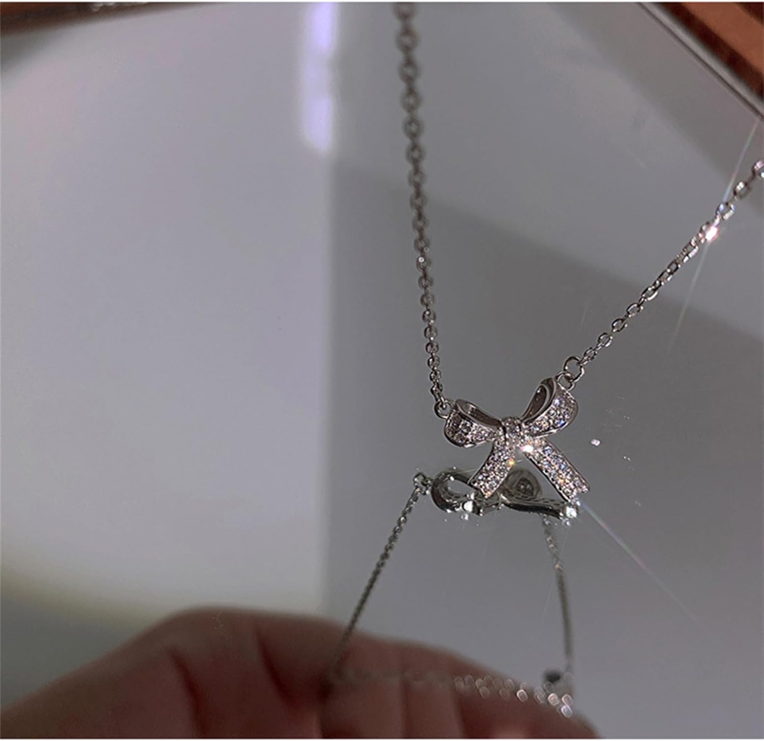 Bow Necklace for Women Bow Necklace Shiny Rhinestone Bow Pendant Necklace Dainty Jewelry - Image 6