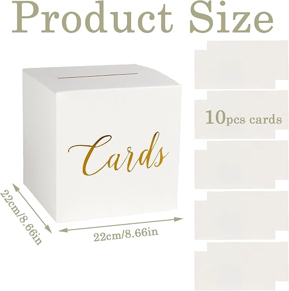 WNXBFO Wedding Card Box with 10 Cards, 22cm White Card Box, Cards Boxs Wedding for Party, Graduation, Baby Shower, Raffle, Vote Fundraising, Birthday Decoration