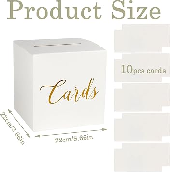 WNXBFO Wedding Card Box with 10 Cards, 22cm White Card Box, Cards Boxs Wedding for Party, Graduation, Baby Shower, Raffle, Vote Fundraising, Birthday Decoration