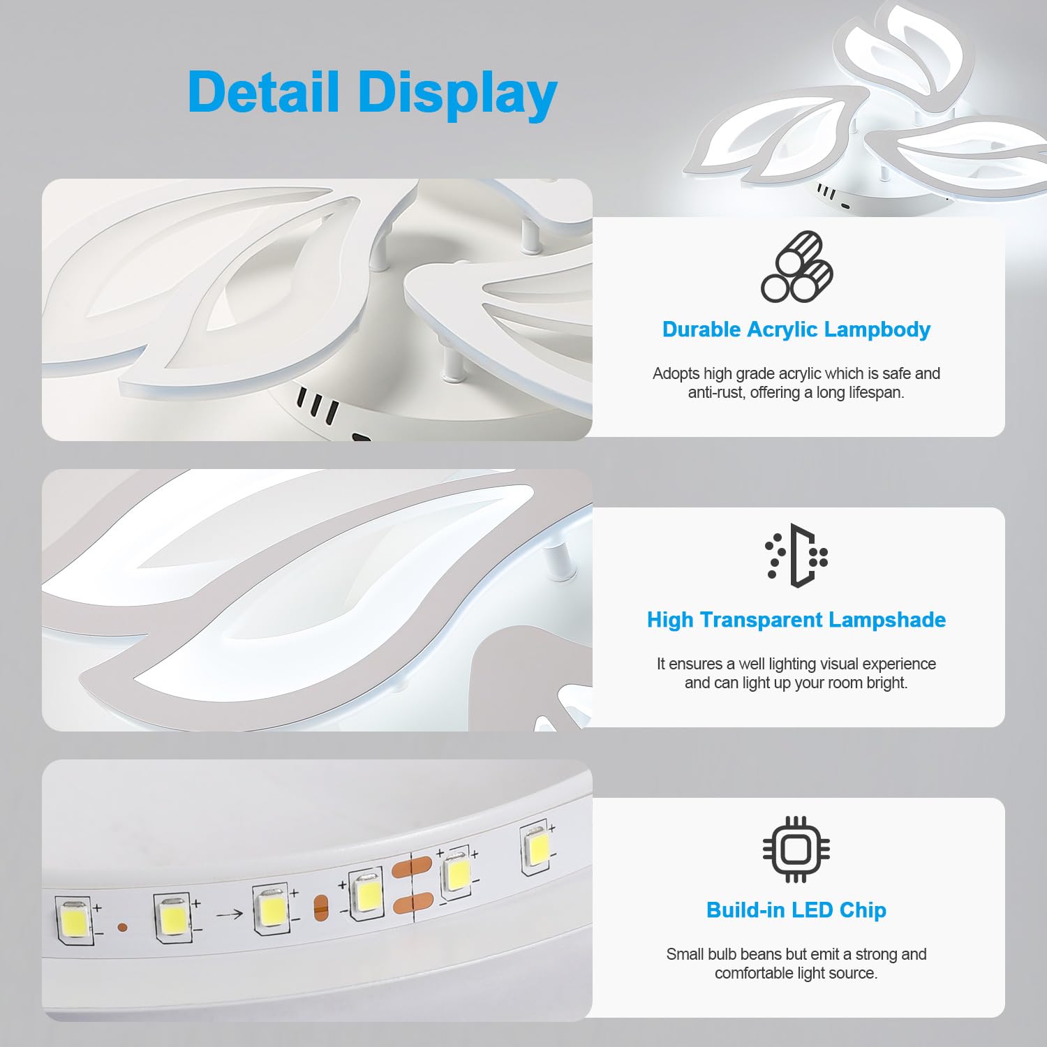 Dorlink Plafoniera LED Soffitto Moderna, 40W 3600LM Lampadario LED Camera da Letto, 6500K Bianco Freddo Lampadari LED Cucina, 3 Luci Plafoniera Fiore Bianco, Lampadario Soggiorno, Ø50CM