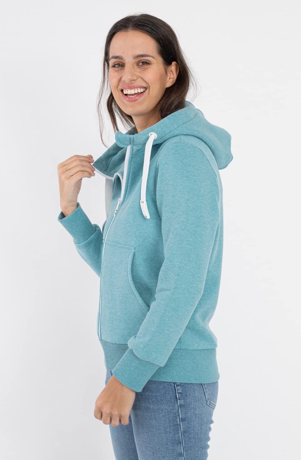 Felpa Con Cappuccio E Zip Donna - Finjacmyk - Morbida Felpa Sudata Con Tasca Canguro