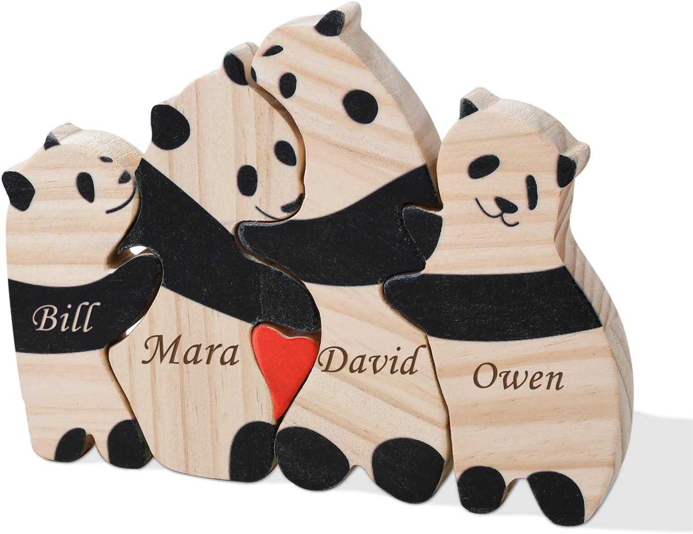 LucySky Personalized Wooden Panda Puzzle with 4 Family Names, Custom Wooden Puzzle, Personalized Wooden Puzzle Gift for Mother's Day, Father's Day, Birthday, Wedding, Anniversary