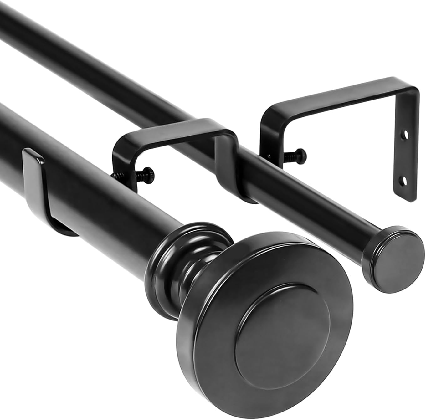 Urbanest Semplice Manhattan 1" 5/8" Double Drapery Curtain Window Rod Set - 48" to 84", Black