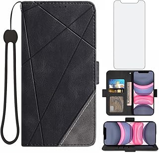 Asuwish Compatible with iPhone 11 Pro 5.8 Wallet Case and Tempered Glass Screen Protector Leather Flip Card Holder Cell Accessories Phone Cover for iPhone11pro iPhone11 i XI 11s 11pro Women Men Black