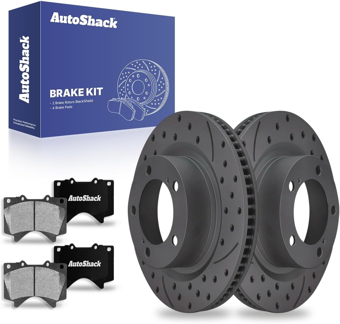 AutoShack Front Vented Drilled & Slotted E-Coated Brake Rotors + Ceramic Pads 6-PC Brake Kit Replacement for 2007-2021 Toyota Tundra 2008-2022 Toyota Sequoia ShadowGuard 13.94" (354 mm)