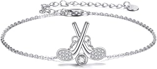 925 Sterling Silver Golf Hockey Lacrosse Pickleball Bracelet Sports Jewelry for Women Birthday Christmas Gifts