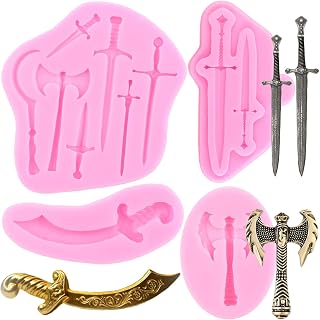 ZiXiang Weapons Sword Axe Knife Silicone Fondant Mold For Cake Decoration Cupcake Topper Candy Polymer Clay Chocolate Gum Paste Set Of 4