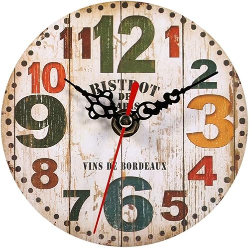 Reloj de pared de madera redondo rústico, reloj de pared antiguo creativo vintage elegante reloj redondo de madera decoración de oficina en casa