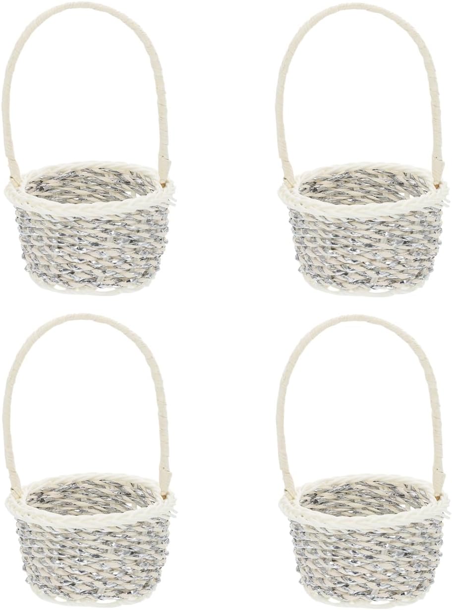 Amosfun Braided Hand Basket 4-Pack 3.54X3.54X5.51In Portable Storage Baskets with Handles for Flower Arrangement Home Decor Wedding Party