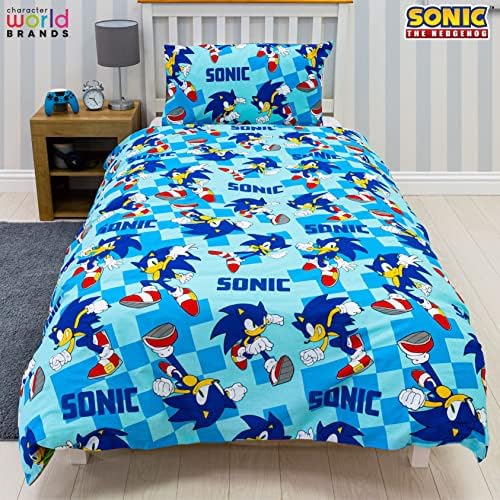 Sonic The Hedgehog Official Moves Design Single Duvet Cover Set | Reversible 2 Sided Bedding Including Matching Pillow Case, Polycotton