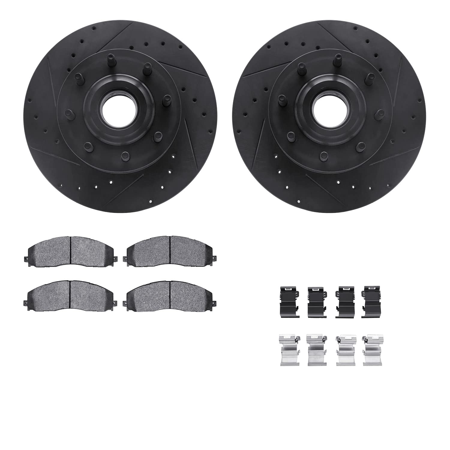 Dynamic Friction Company Front Brake Rotors-Drilled and Slotted-Black with 5000 Advanced Brake Pads includes Hardware 8512-99678