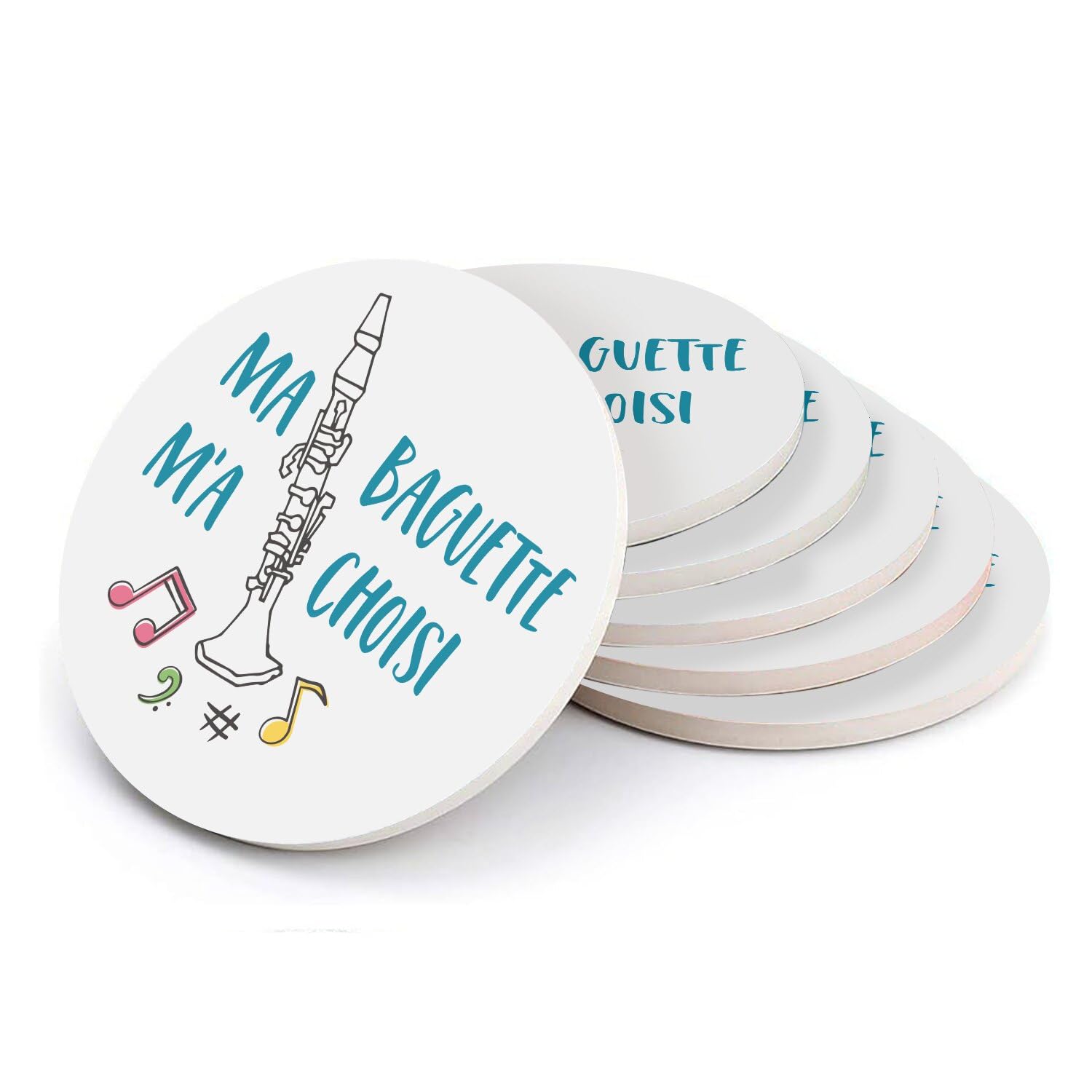 Sous-verre ronds en céramique pour apéritif de clarinettiste - Set de table repas musicien
