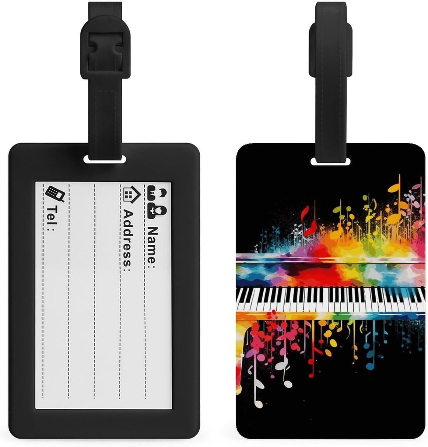 Colorful Piano Keyboard Music Note Suitcase Tags, Personalized Luggage Tag with Privacy Cover ID Card Slot for Travel Luggage Bag, Unique Design Name Tags for Suitcases, Backpacks & Gifts