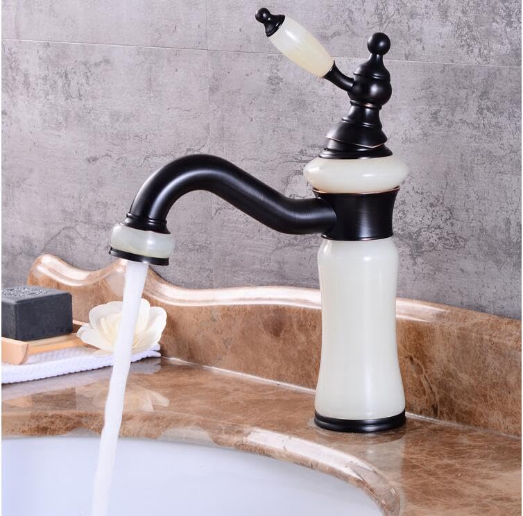 Mitigeur lavabo vintage laiton et jade pour remplacer un robinet de salle de bain