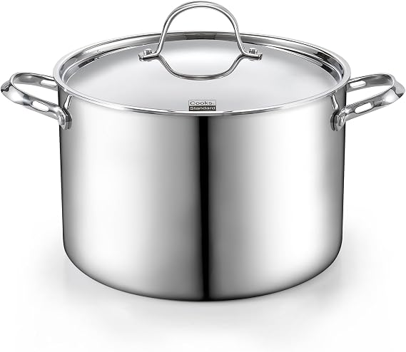 Cooks Standard Multi-Ply Clad 12 Quart Stock Pot, Stainless Steel Soup Pot With Stainless Lid, Large Cooking Pot For Pasta, Spaghetti, Stockpot With Even Heating, Induction Cookware, Oven Safe