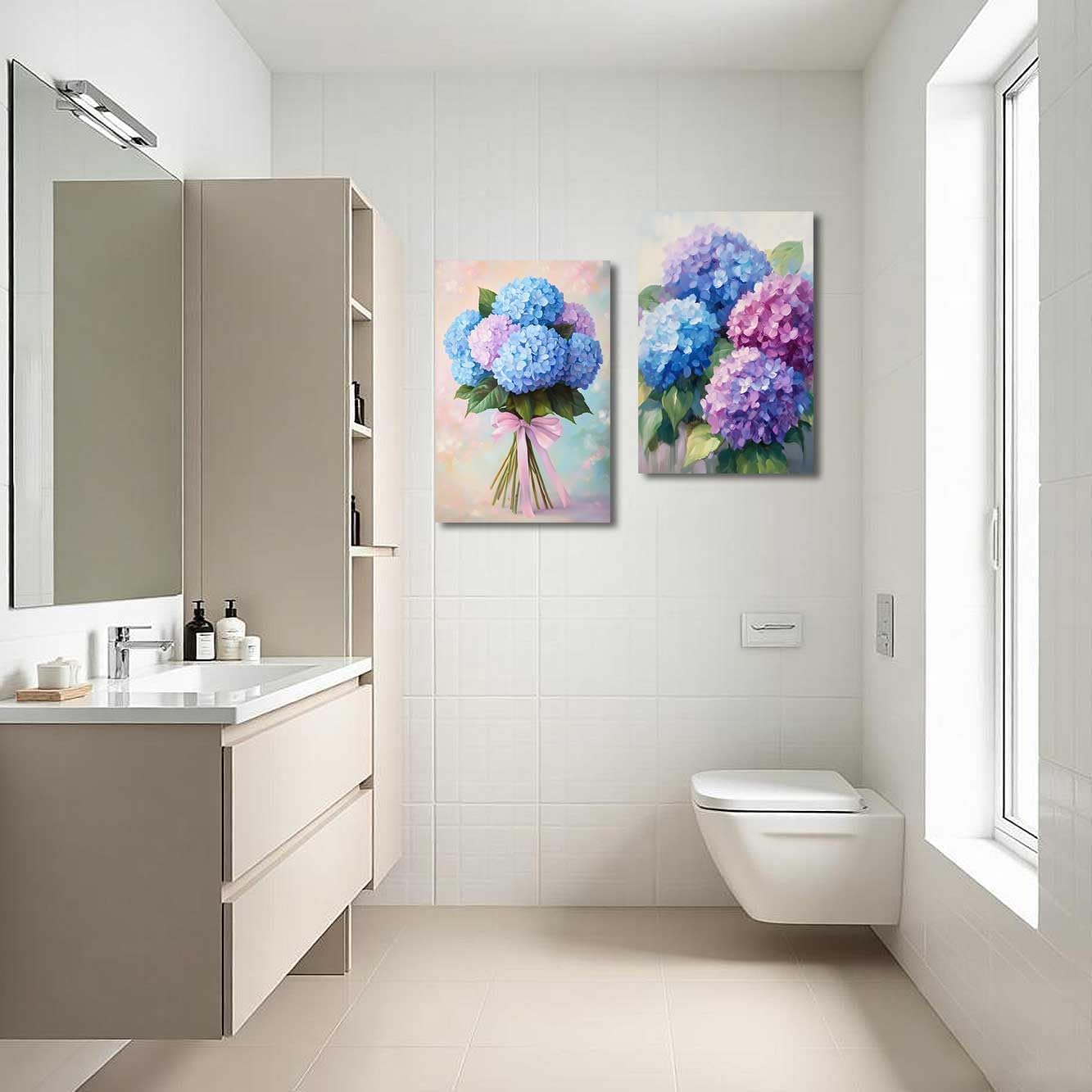 BJYCHG Hydrangea Wall Art Rustic Floral Pictures Blue Purple Flower Blooming Canvas Prints Nature Bouquet Vintage Plants Paintings Kitchen Living Room Bathroom Decor (12x16inx2 Pieces)