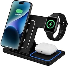3 in 1 100W Wireless Charger for iPhone and Samsung - Compatible with Wireless Earphones and Apple Watch - Foldable, Qi Fast Charging, Multifunctional Charging Station (Black)
