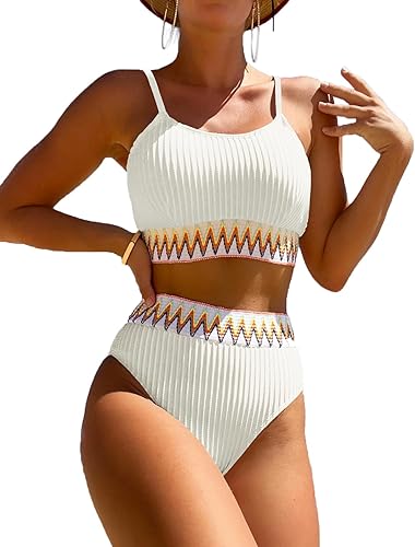 Traje de baño de cintura alta para mujer, conjunto de bikini acanalado de dos piezas, top corto, corte alto, trajes de baño atrevidos