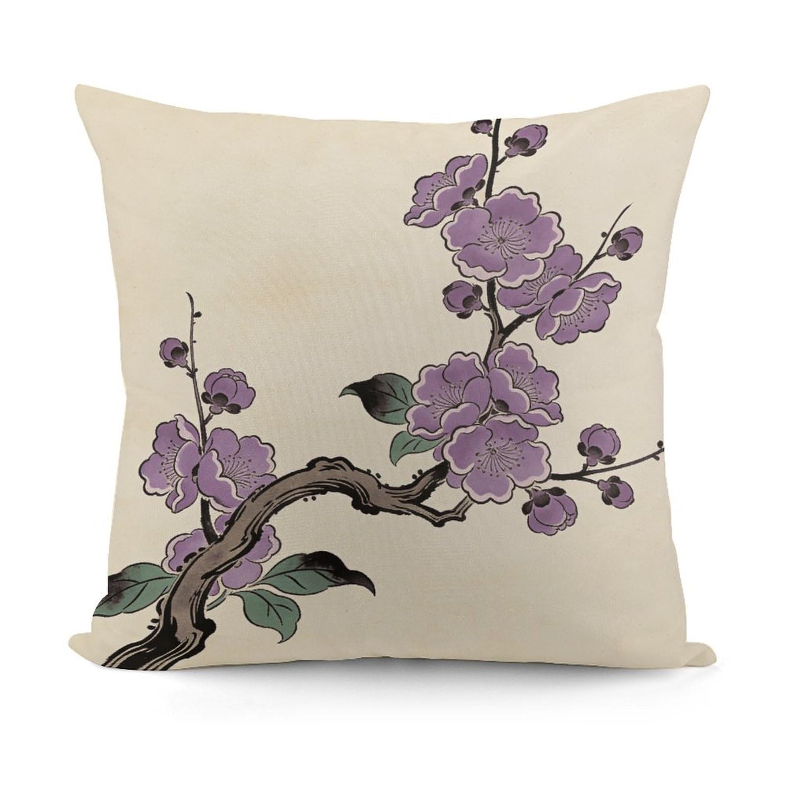 VstaDank Purple Branches in Spring's Rhyme Pillow Covers Soft Plush Decorative Square Pillow Cover Modern Breathable Pillowcases Pillowcase with Invisible Zipper 18x18 Inches for Sofa Living Room