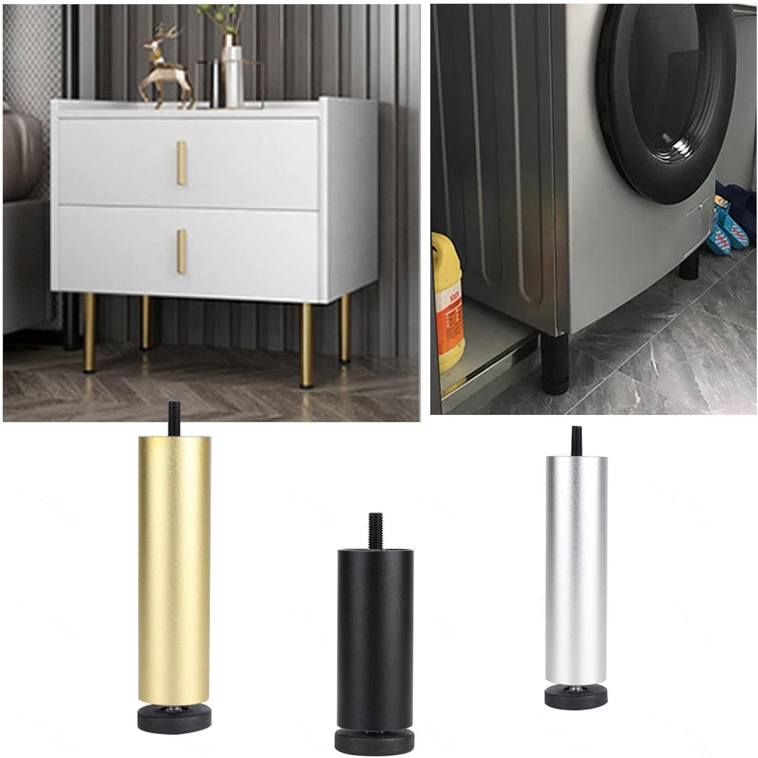 Furniture Legs,4 Pcs,Round Replacement Feet,Metal Support Legs,Design Furniture Legs,Aluminum Sofa Legs,Round Table Legs,Furniture Legs Height Adjustable,Gold-20cm/8in