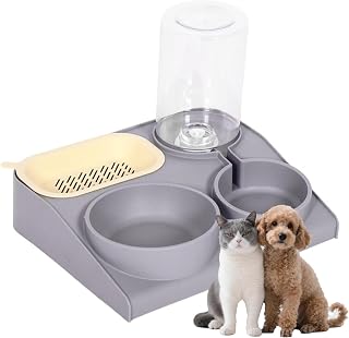YiZYiF Automatic Pet Water Dispenser and Food Bowl Set Double Slow Feeder Bowls for Dogs Puppies and Cats Grey One Size