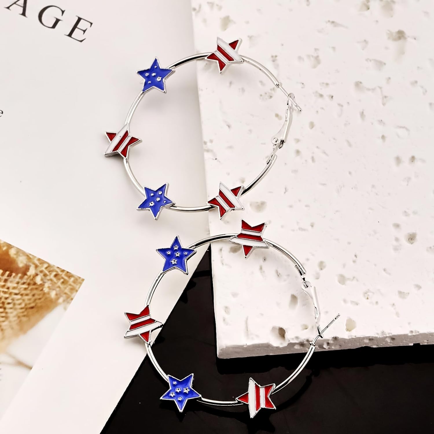 4th of July American Flag Earrings Patriotic Red White Blue USA Drop Dangle Earring,Independence Day Earrings Jewelry for Women (Silver) - Image 6
