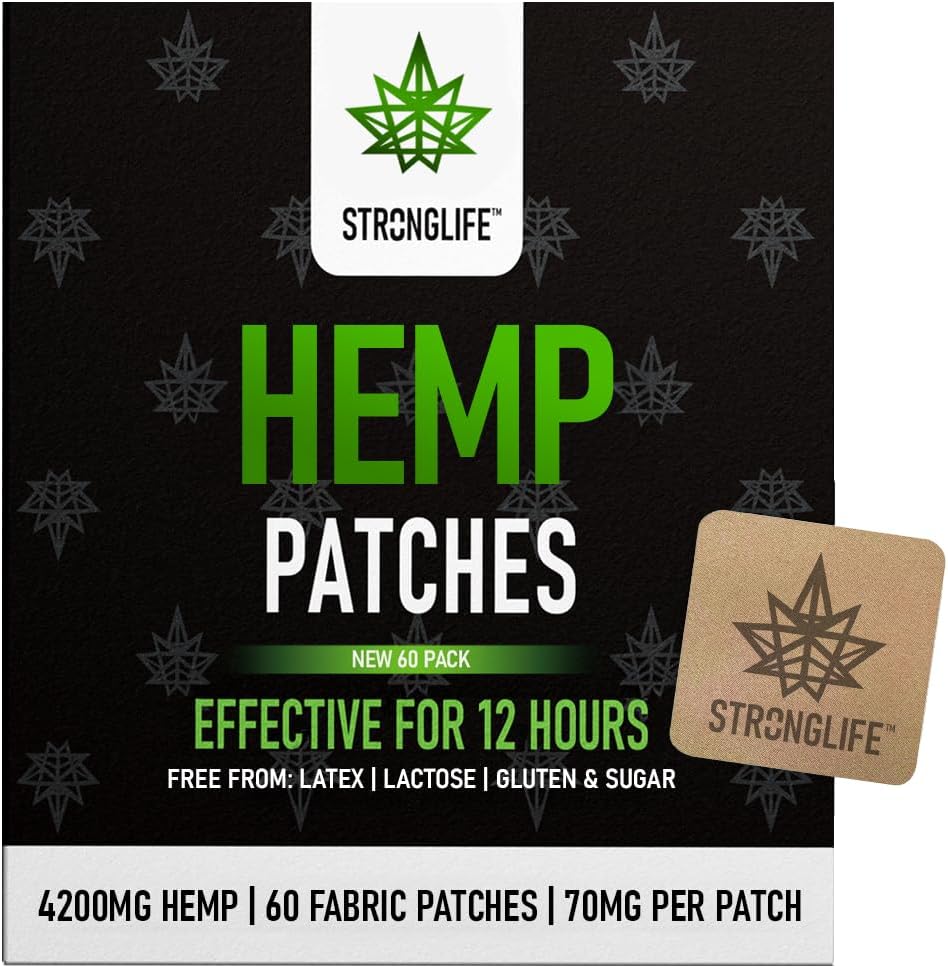 Stronglife Hemp Patches – 60 Hemp Oil Patches – 70mg per Patch with Total of 4200mg -12 Hour Transdermal Adhesive Discreet Patches UK – Hemp Cream Topical Alternative (60 Fabric Patches)