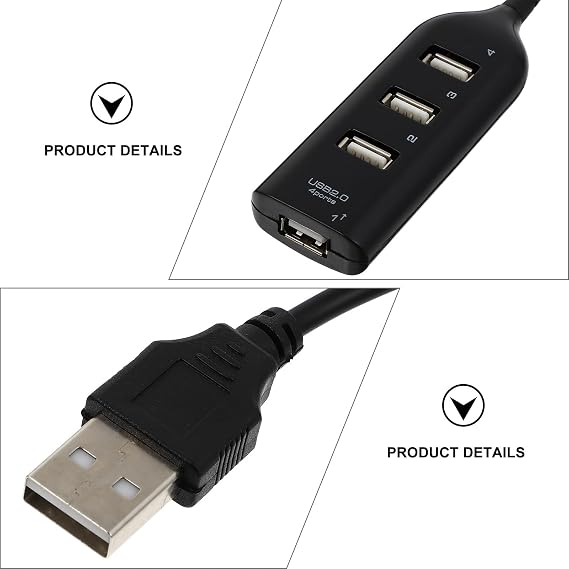 Zerodeko 4-Port USB 2.0 Hub Portable USB Expansion Transfer Device Splitter for Laptop Computer Accessories