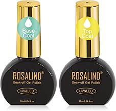 ROSALIND Base and Top Coat Semi-Permanent Polish, 2 x 10 ml Base and Top Coat Semi-Permanent Soak-Off UV LED Nail Polish Gel Nail Art Manicure Set