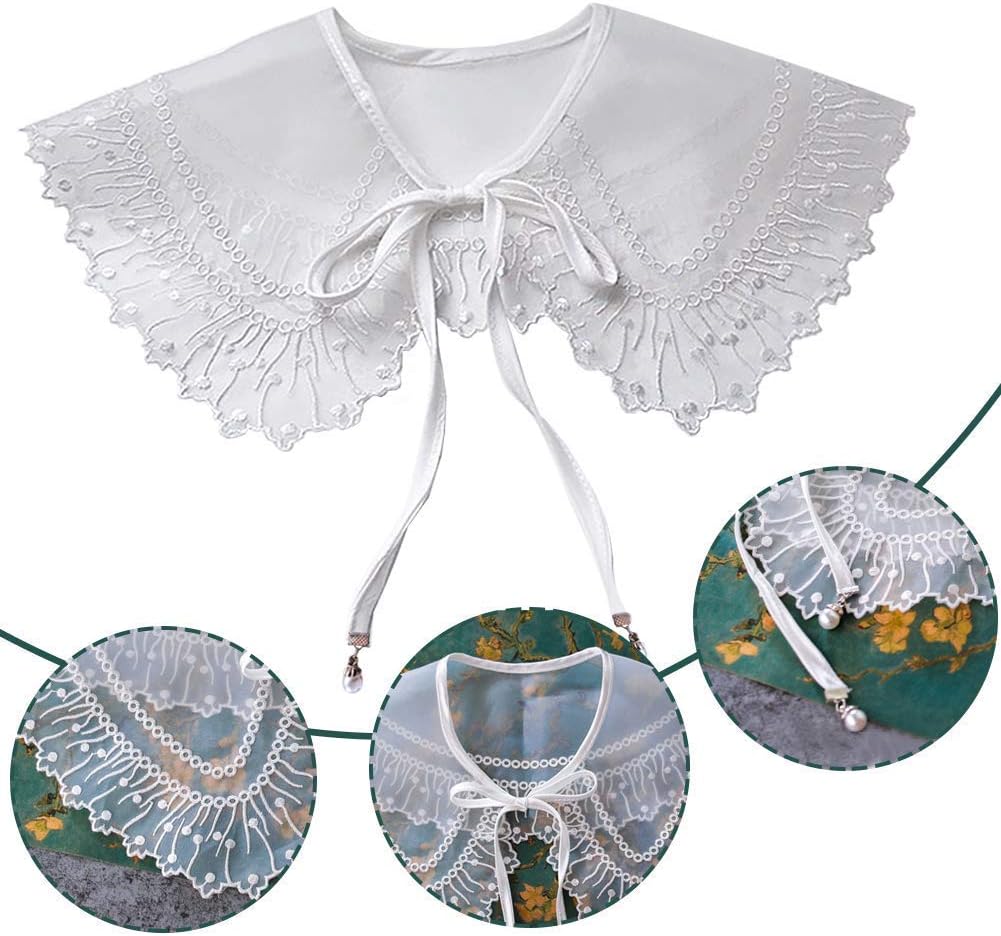 Embroidery Big Shawl Faux Collar Lace Mori Lolita Fake Collar Self-tie Ribbon