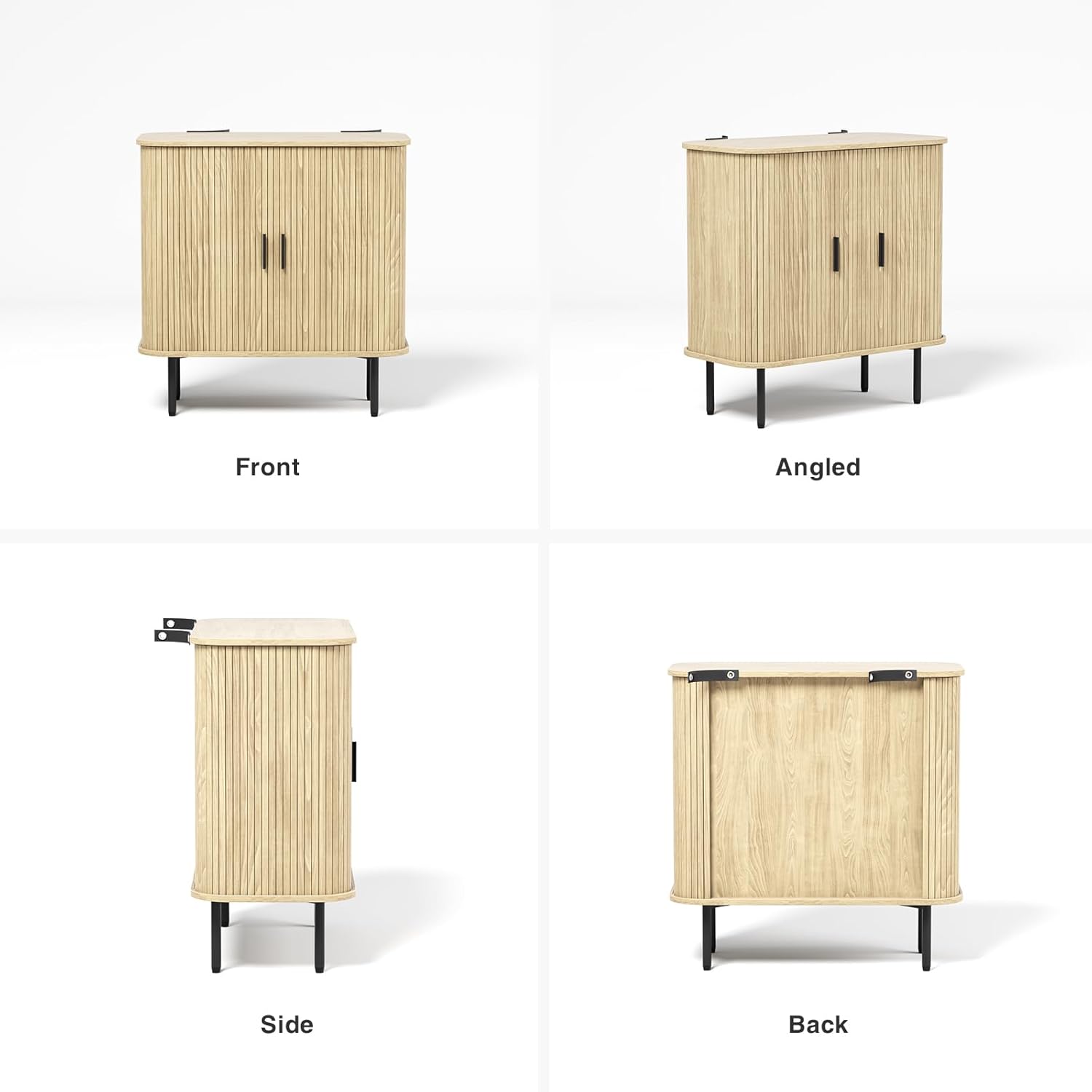 31''W Natural Wood Fluted Buffet Sideboard Cabinet with Storage, Small Coffee Bar Sideboard Storage Cabinet with Sliding Tambour Door, Brown Entryway Table, Console Table for Living Room, Dining Room