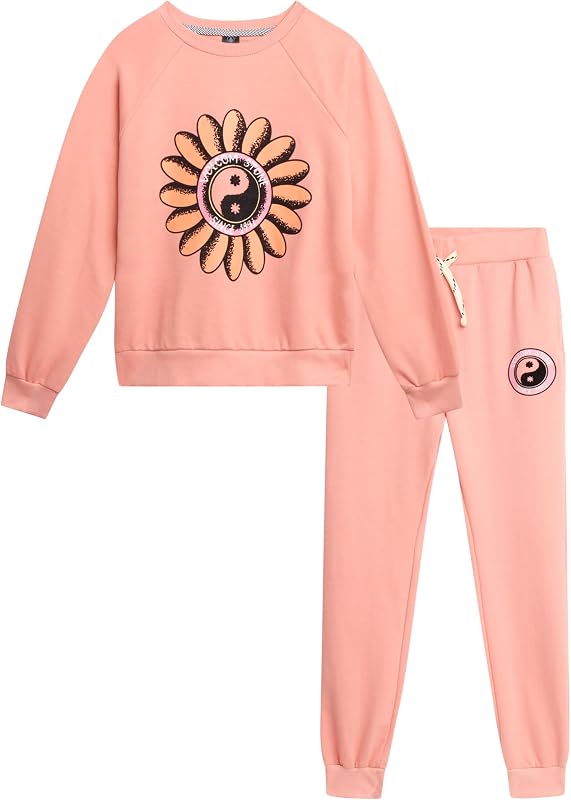 Girls 2-Piece French Terry Sweatsuit - Crewneck & Joggers (7-12)