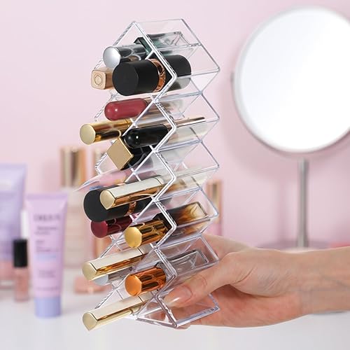 Miniatura 5 de Organizador de lápiz labial de 4 piezas, 16 espacios, torre de lápiz labial apilable en forma de pez, soporte de almacenamiento de brillo de labios,