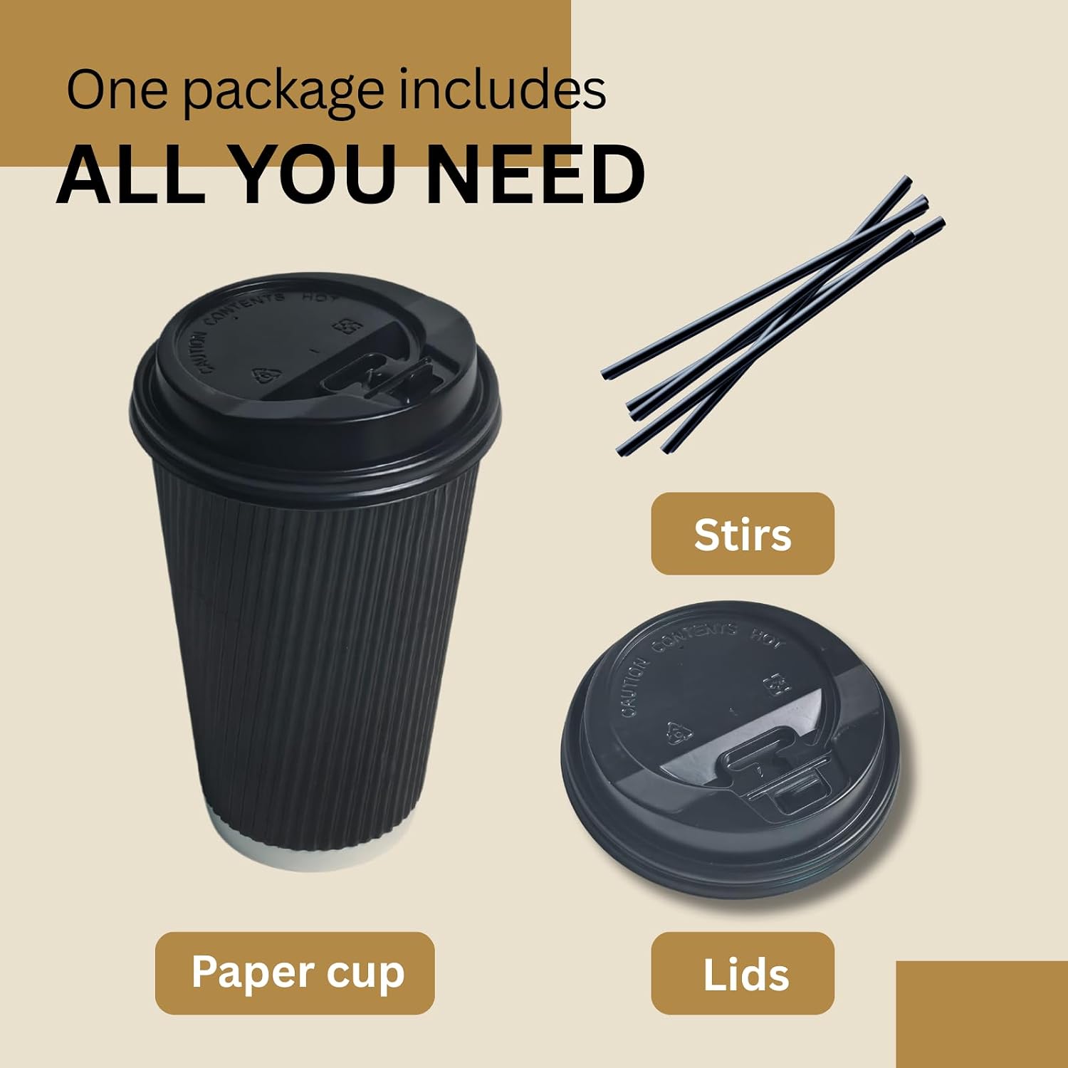 8oz Disposable Coffee Cups with Lids and Straws, 100 Sets To go Paper Coffee Cups Insulated Corrugated for Hot Cold Drinks, Black Kraft Heat-proof Wall Beverage Cups for Party Office image 4