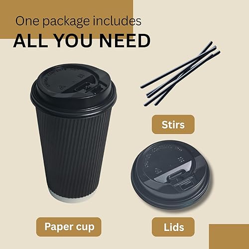 Miniatura 4 de Tazas de café desechables de 8 onzas con tapas y pajitas, 100 juegos de tazas de café de papel aisladas corrugadas para bebidas frías calientes